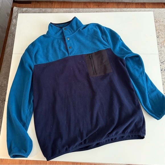 Mountain Ridge Cozycore Cabin Winter Fleece Pullover Teal Turquoise Navy Sweater - Picture 3 of 4